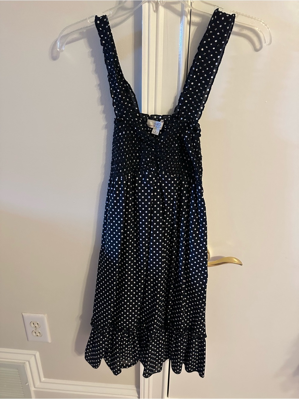 Xhilaration Black and White Polka Dot Smocked Midi Dress
